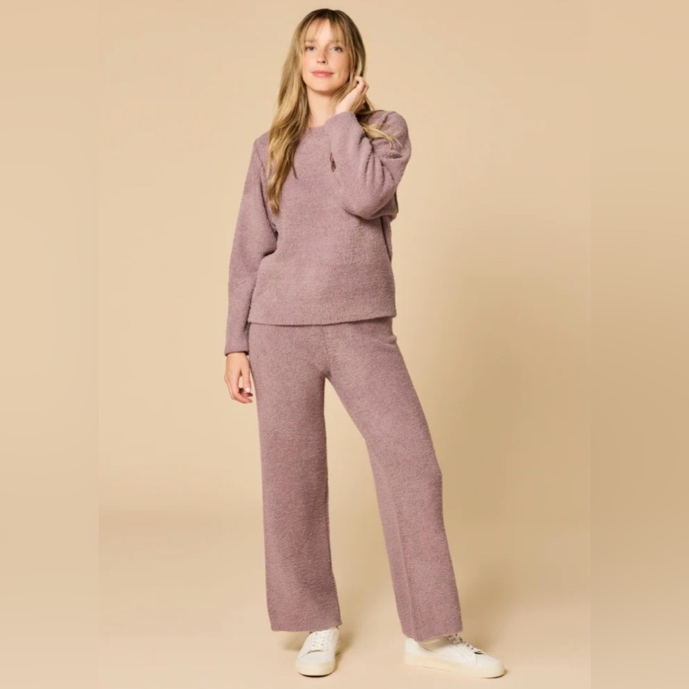 Softies Solid Marshmallow Reverse Seam Lounge Set w/ Bracelet Sleeve Driftwood